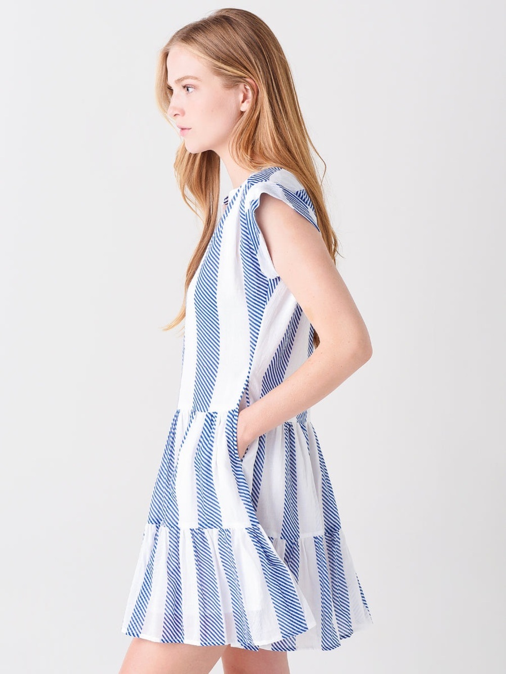 Oliphant Blue and White Roll Sleeve Dress - Picture 3 of 8